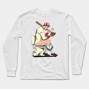 American Baseball Player on the Toilet Long Sleeve T-Shirt